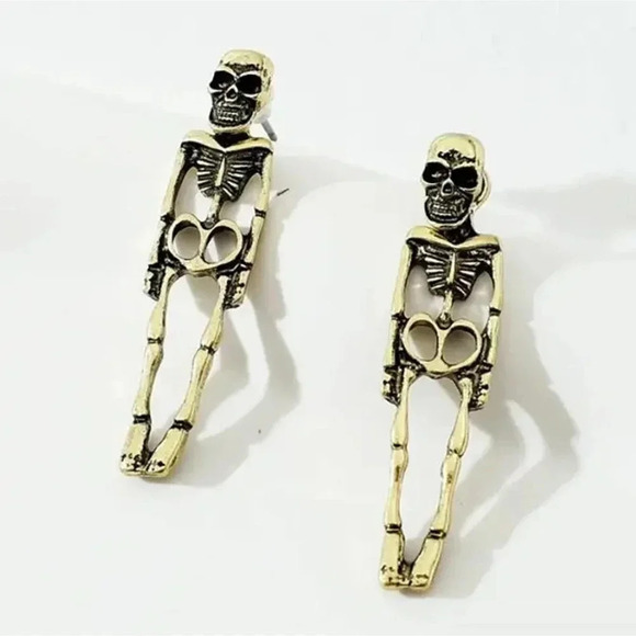 Halloween Skull Skeleton Removable Stud Earrings Ghost Couple Human Body Earring - Picture 2 of 5